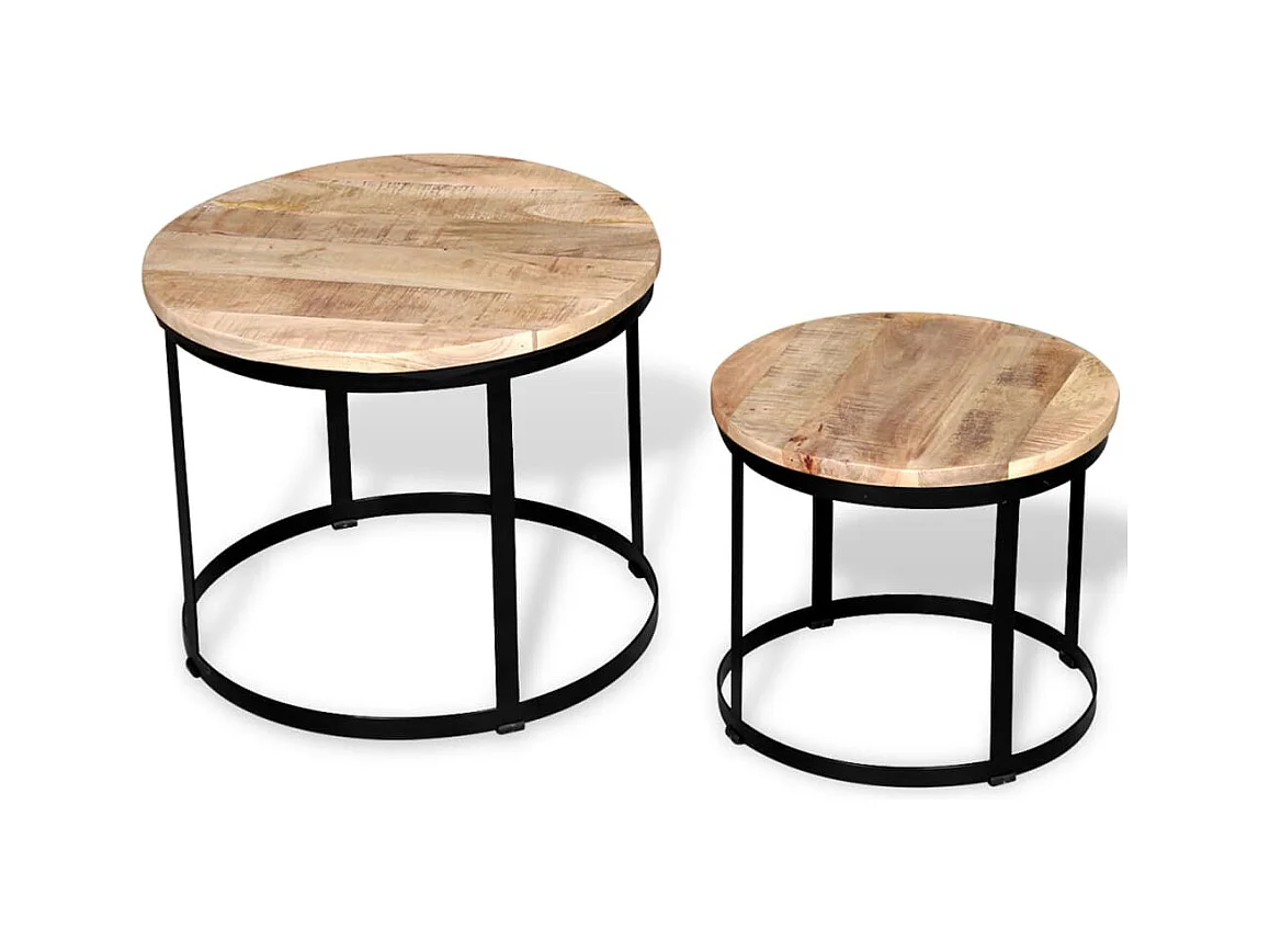 Salontafel 2 stuks Ruw mangohout Rond 40/50 cm