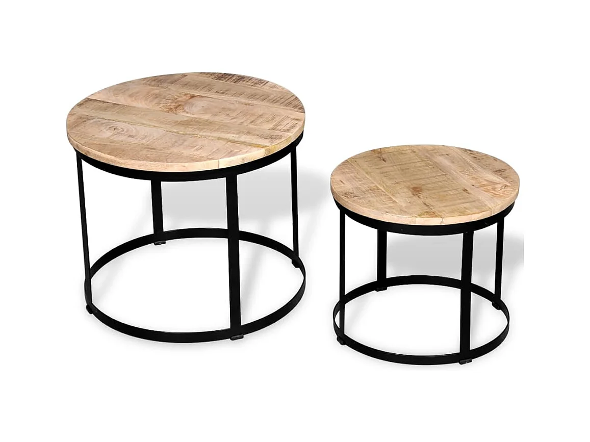 Salontafel 2 stuks Ruw mangohout Rond 40/50 cm