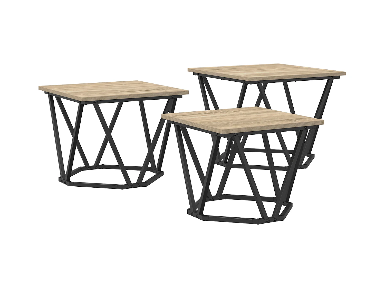 Tables d'appoint 3 pcs en bois d'ingénierie chêne Sonoma