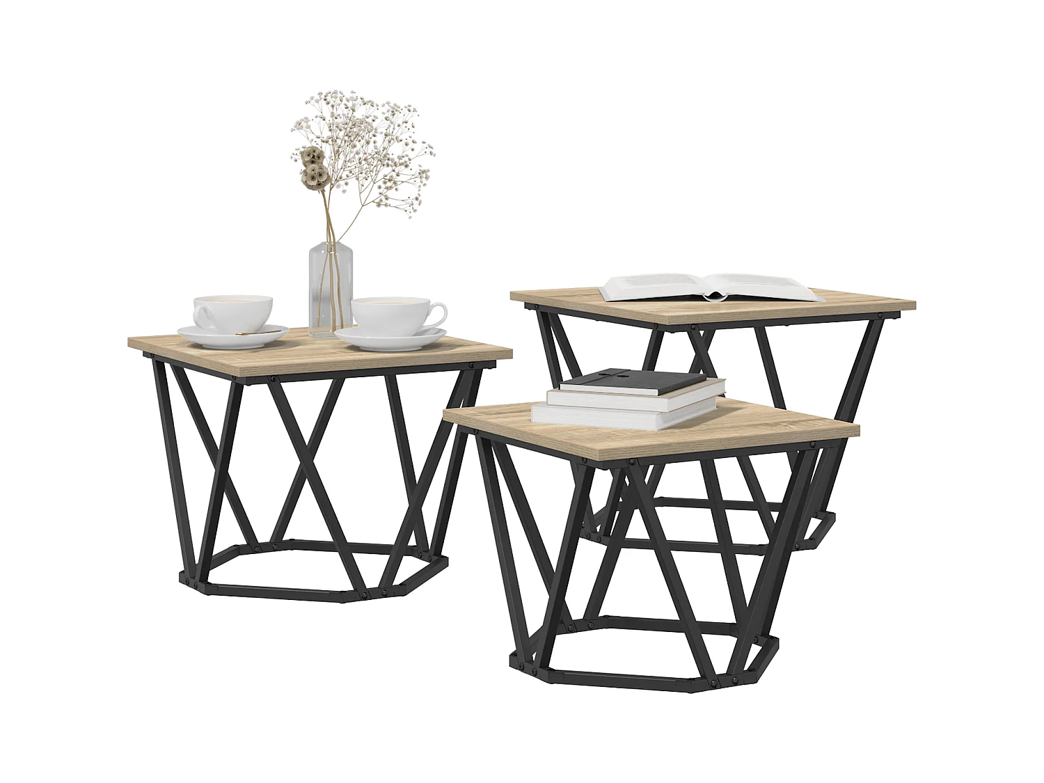 Tables d'appoint 3 pcs en bois d'ingénierie chêne Sonoma