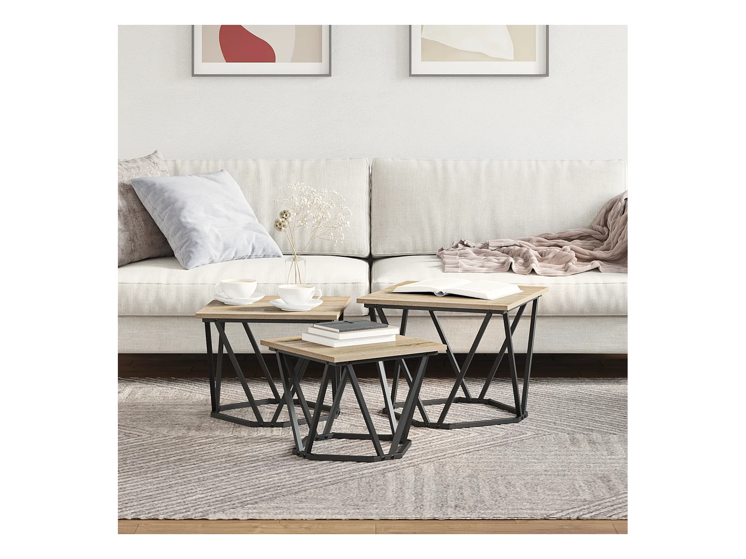 Tables d'appoint 3 pcs en bois d'ingénierie chêne Sonoma