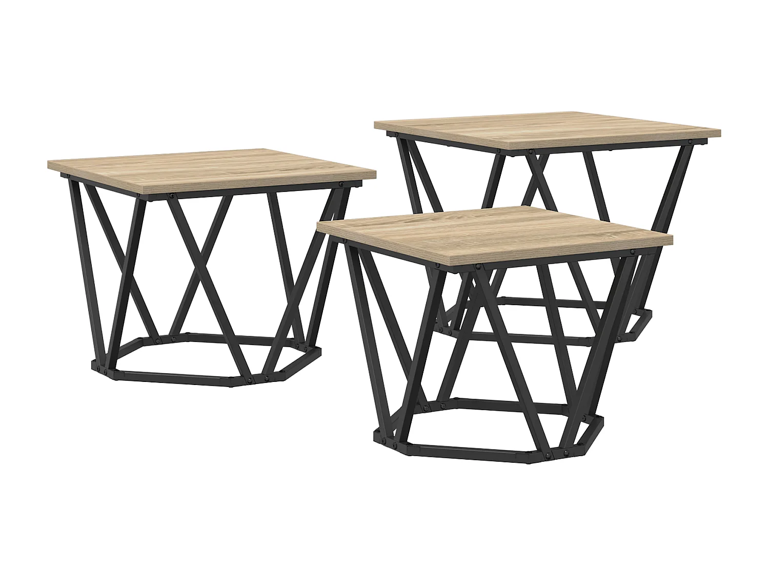 Tables d'appoint 3 pcs en bois d'ingénierie chêne Sonoma