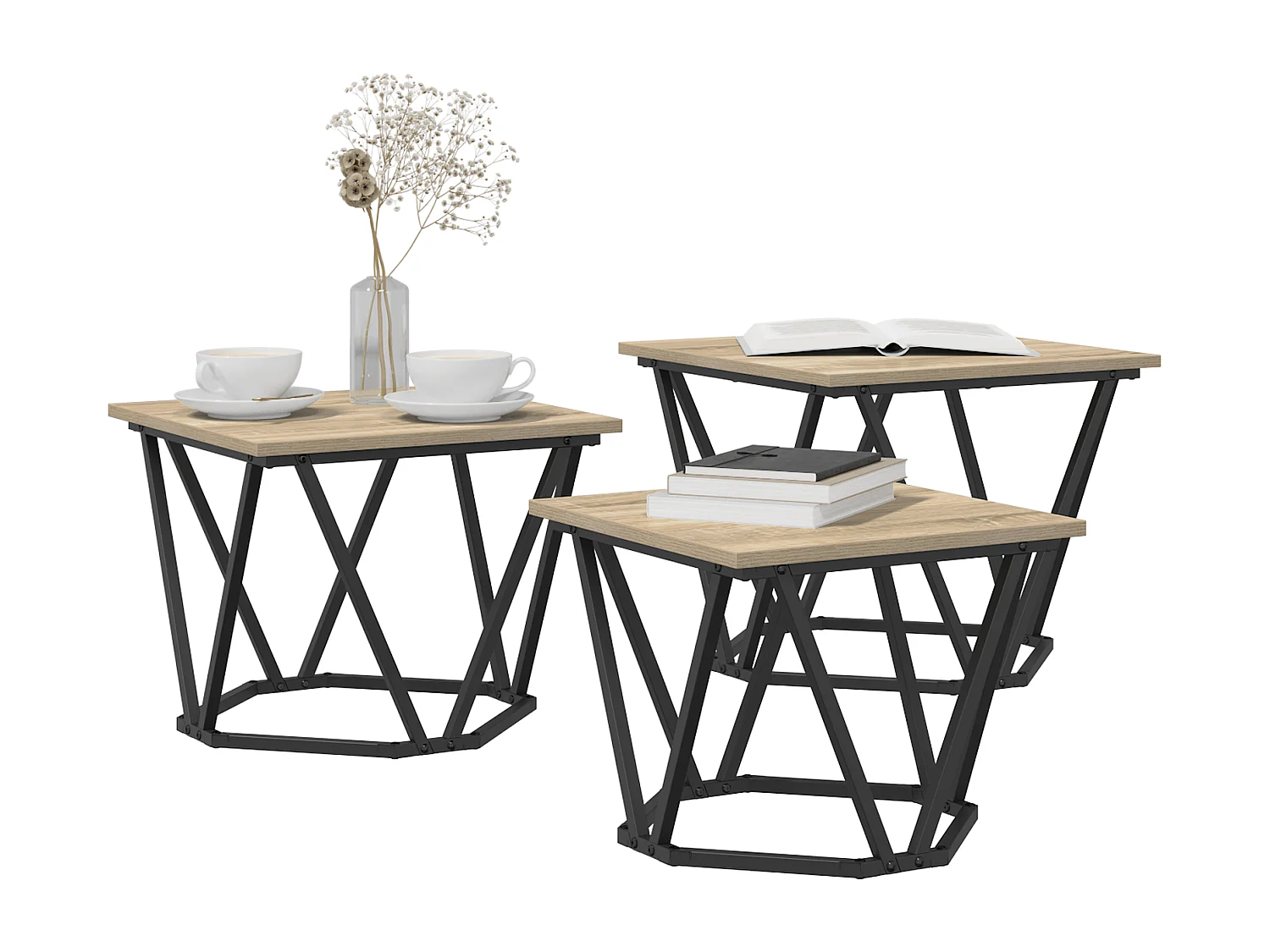 Tables d'appoint 3 pcs en bois d'ingénierie chêne Sonoma