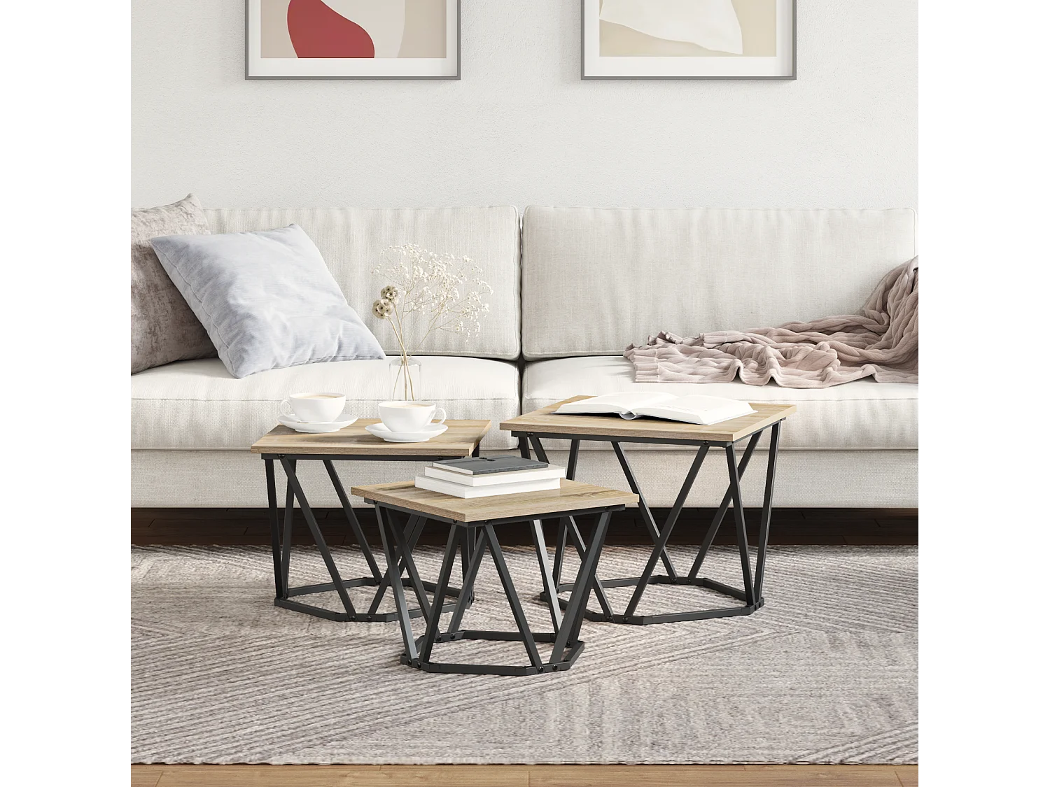 Tables d'appoint 3 pcs en bois d'ingénierie chêne Sonoma