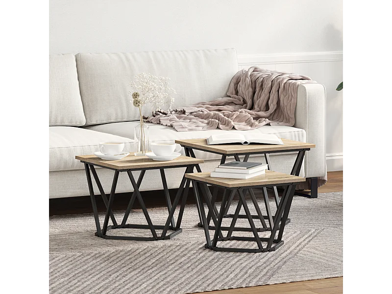 Mesas auxiliares de madera de ingeniería de roble Sonoma de 3 piezas