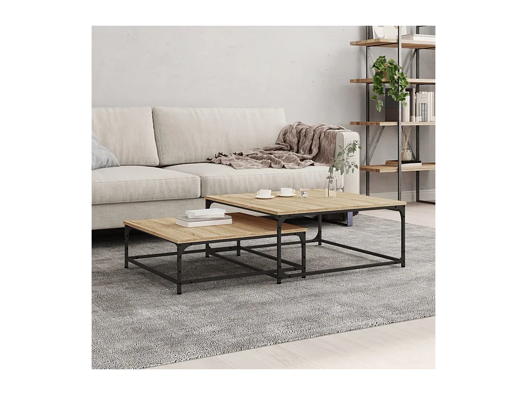 Tavolini da caffè impilabili a 2 pezzi, rovere Sonoma, legno ingegnerizzato