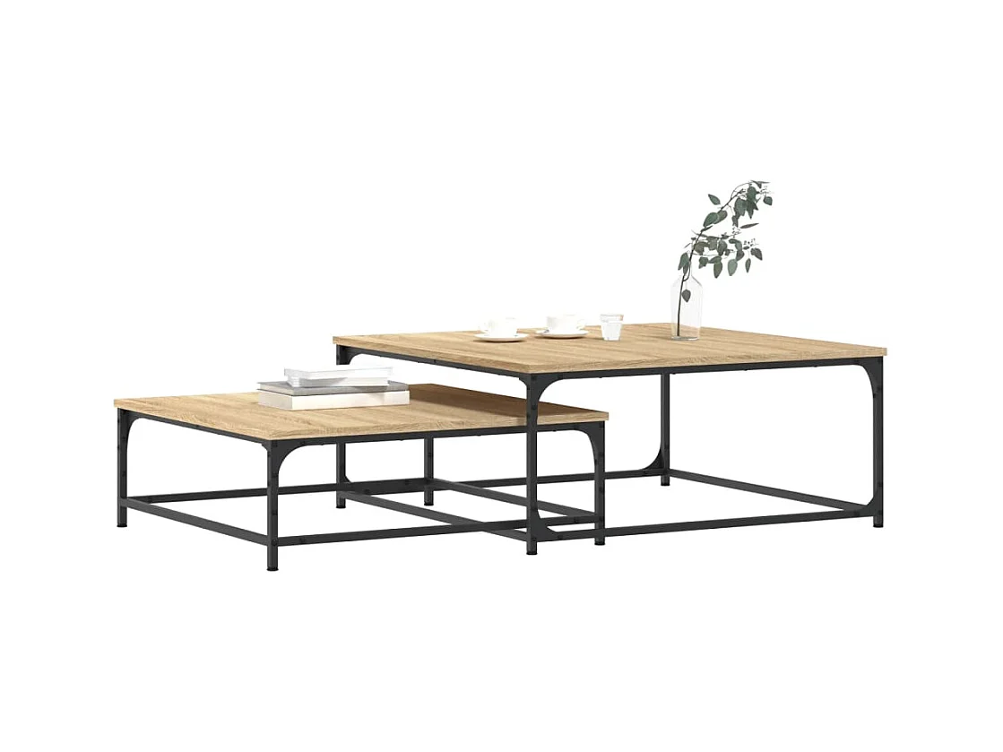 Tavolini da caffè impilabili a 2 pezzi, rovere Sonoma, legno ingegnerizzato