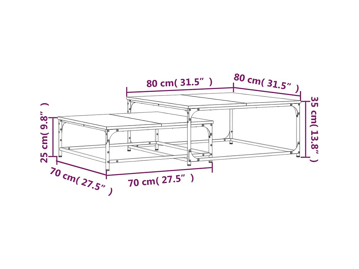 Tavolini da caffè impilabili a 2 pezzi, rovere Sonoma, legno ingegnerizzato