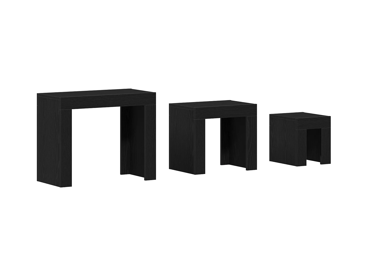 Tavolini da caffè impilabili a 3 pezzi in legno ingegnerizzato nero