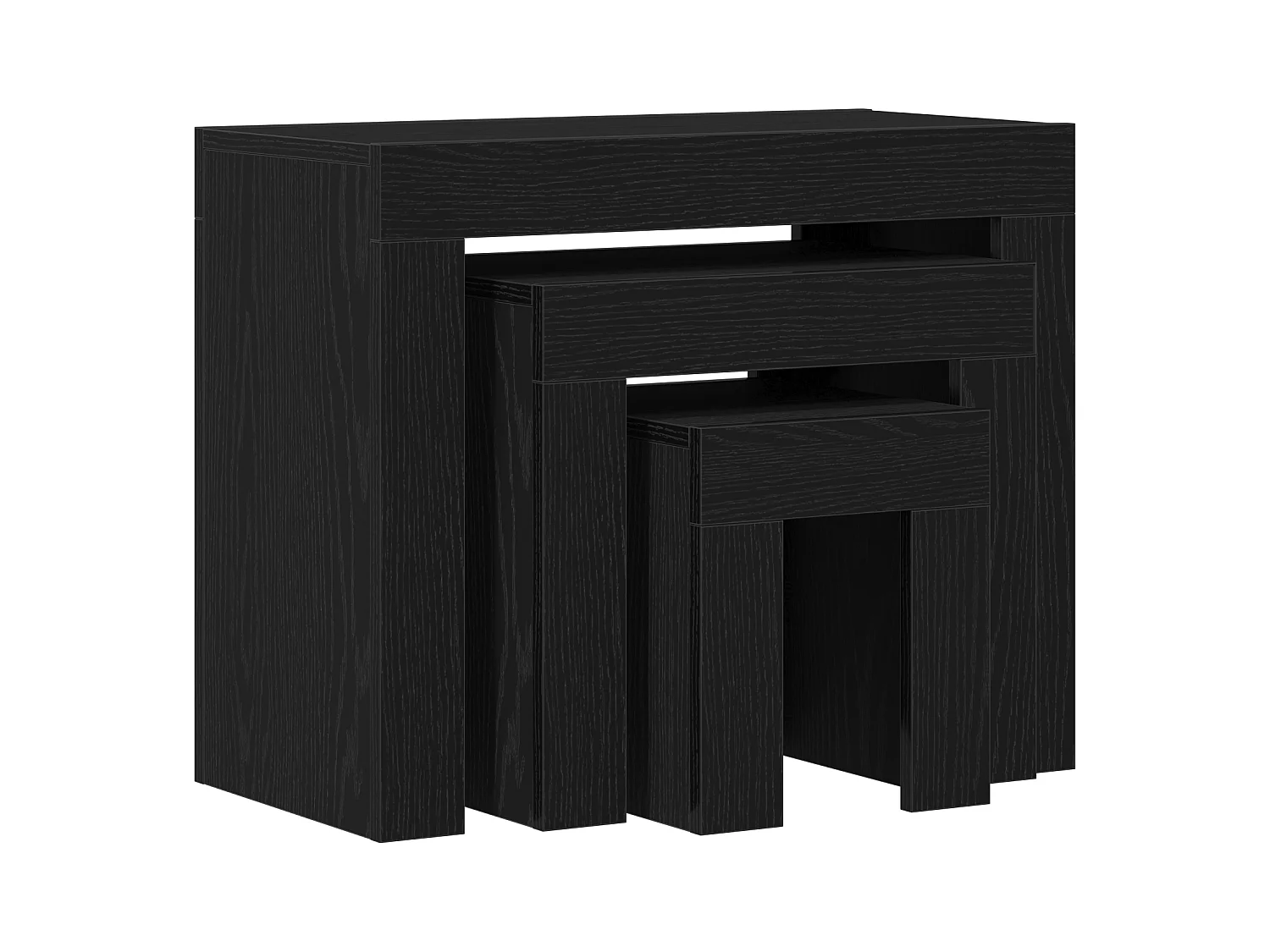 Tavolini da caffè impilabili a 3 pezzi in legno ingegnerizzato nero