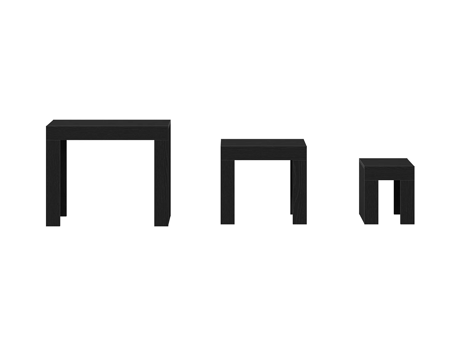 Tavolini da caffè impilabili a 3 pezzi in legno ingegnerizzato nero