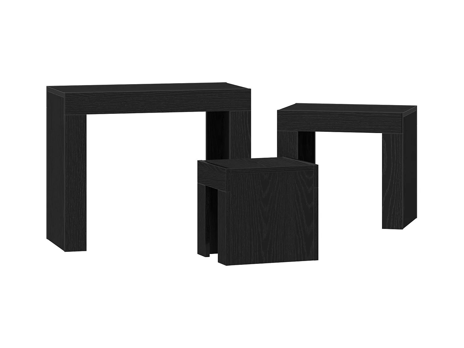 Tavolini da caffè impilabili a 3 pezzi in legno ingegnerizzato nero