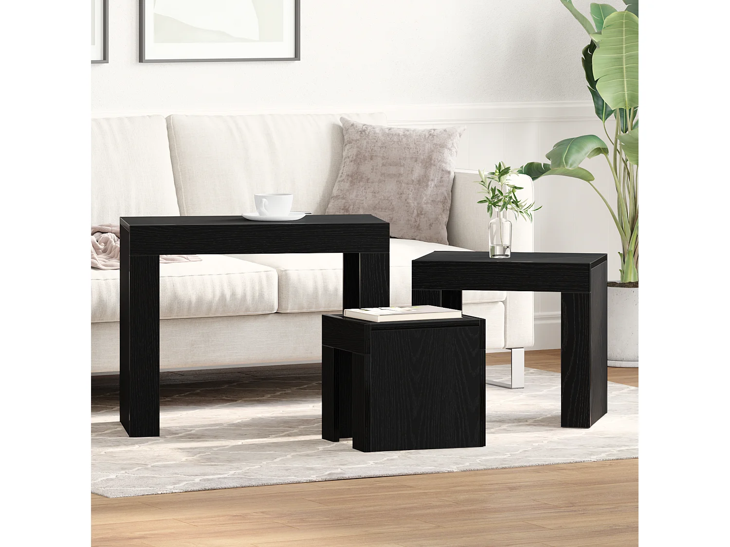 Tables basses gigognes 3 pcs en bois d'ingénierie noir