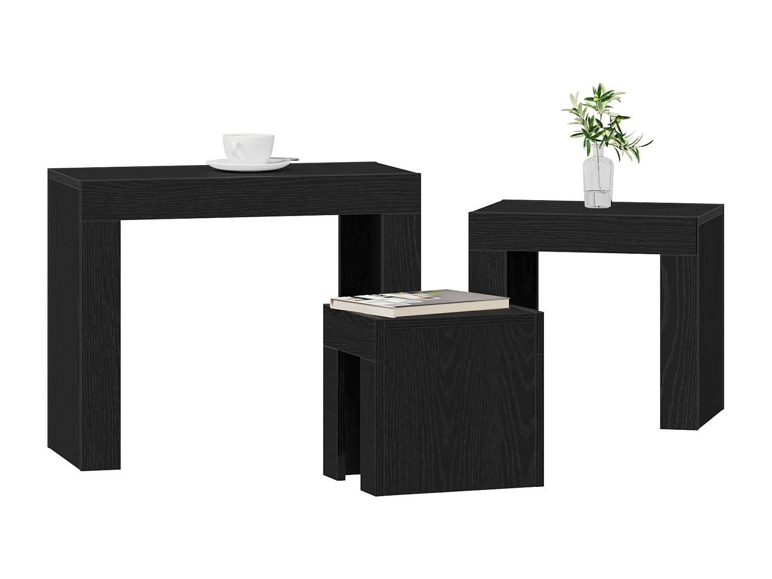 Tables basses gigognes 3 pcs en bois d'ingénierie noir