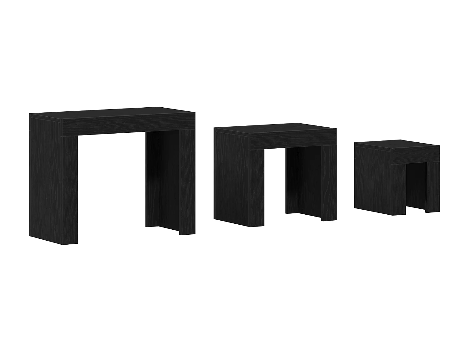 3-delige salontafels in zwart bewerkt hout