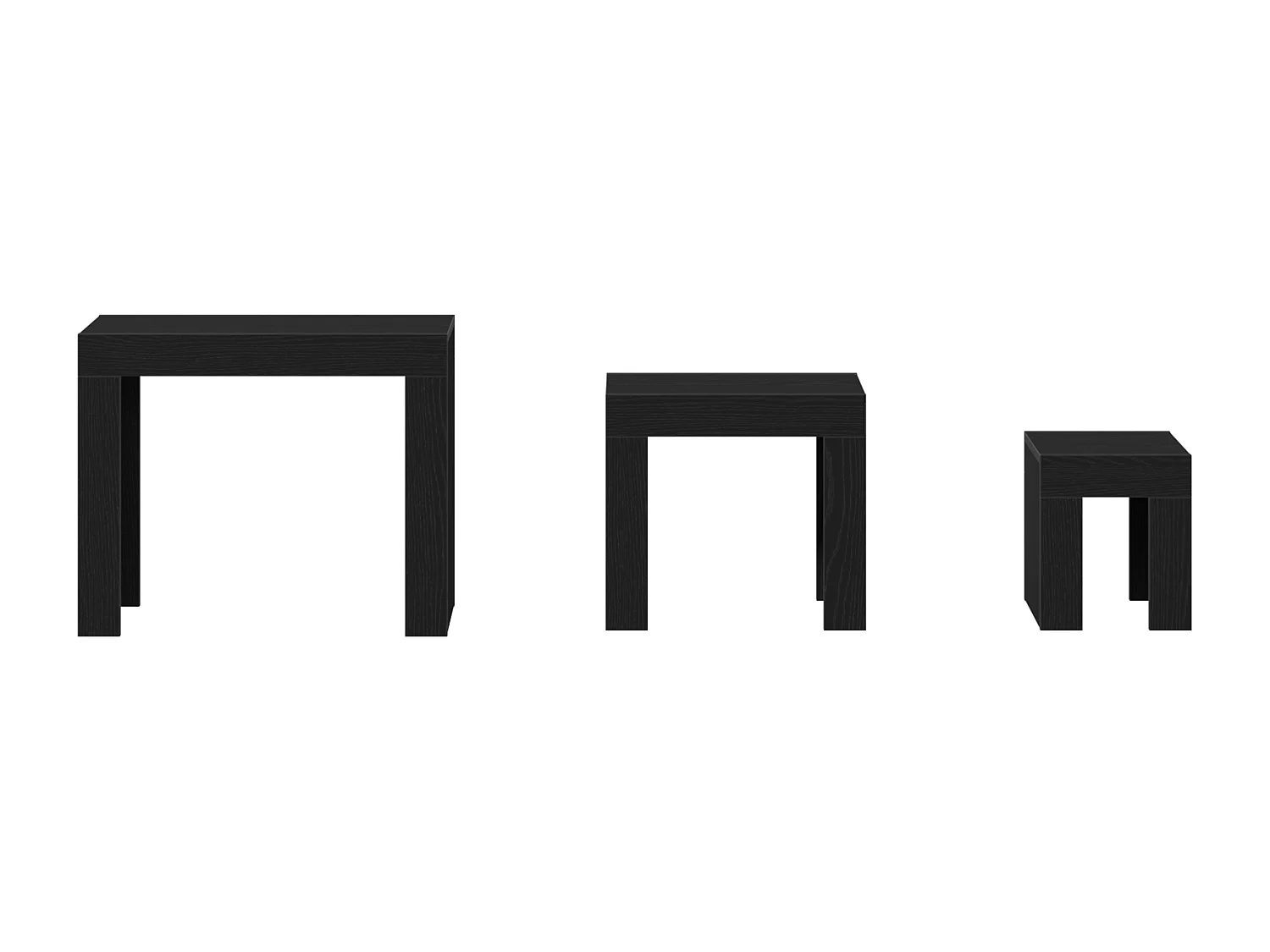 3-delige salontafels in zwart bewerkt hout