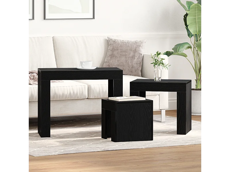 Tables basses gigognes 3 pcs en bois d'ingénierie noir