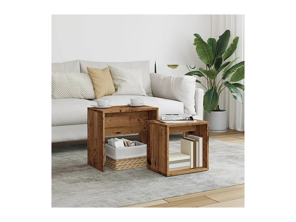 Tavolini da caffè impilabili 2 pezzi in legno antico e legno ingegnerizzato