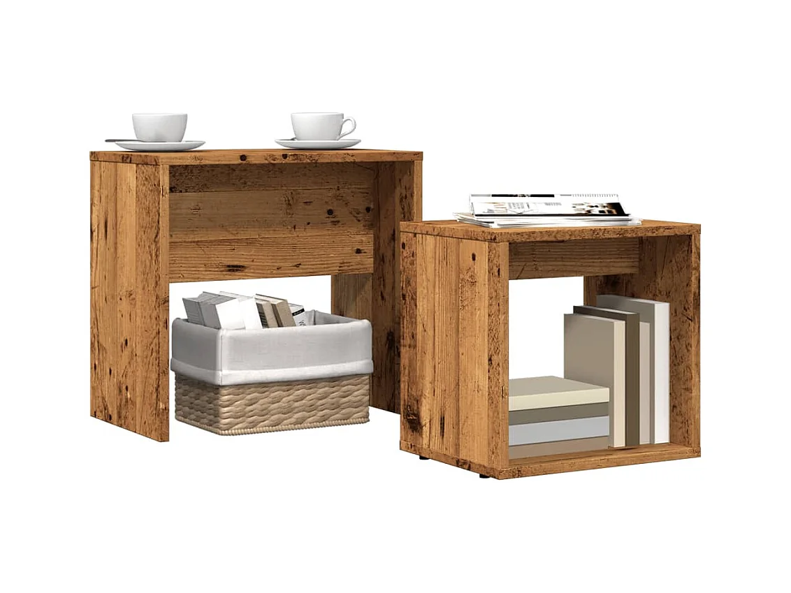 Tavolini da caffè impilabili 2 pezzi in legno antico e legno ingegnerizzato