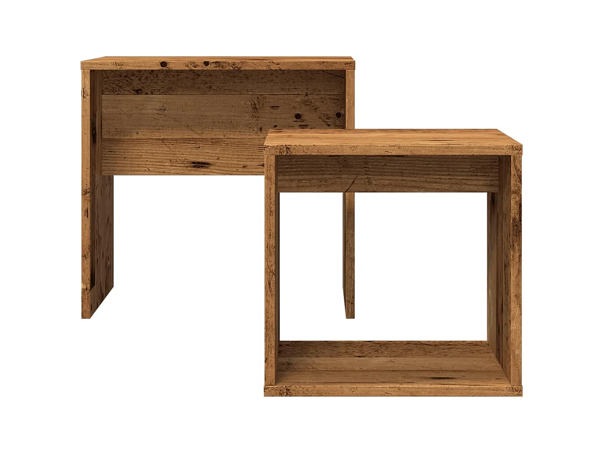 Tavolini da caffè impilabili 2 pezzi in legno antico e legno ingegnerizzato