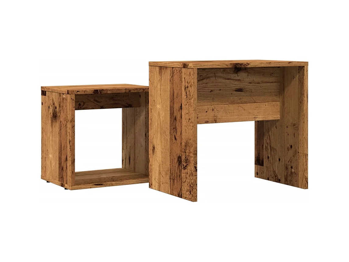 Tavolini da caffè impilabili 2 pezzi in legno antico e legno ingegnerizzato