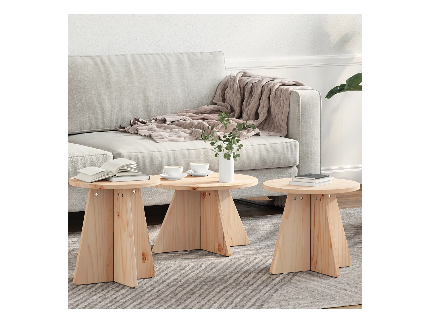 Table basse 3 pcs Naturel 49 x 49 x 30 cm Bois de pin massif