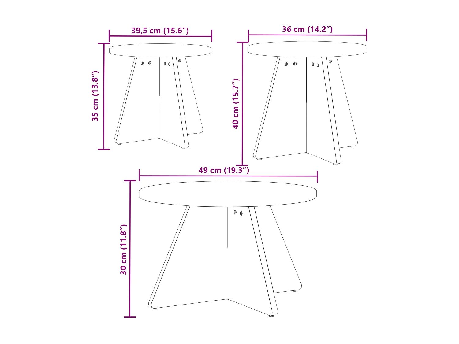 Salontafel 3 stuks Naturel 49 x 49 x 30 cm Massief grenenhout