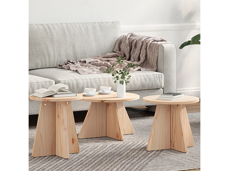 Salontafel 3 stuks Naturel 49 x 49 x 30 cm Massief grenenhout
