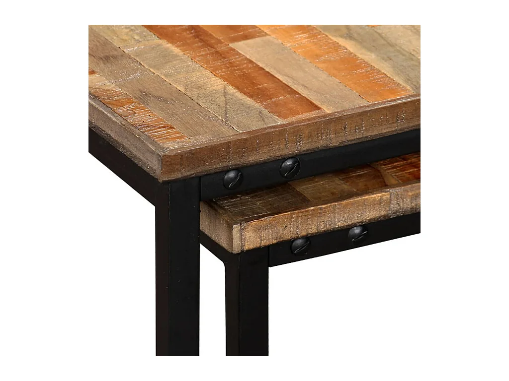 Set di tavolini da caffè impilabili da 2 pezzi, in teak massello di recupero