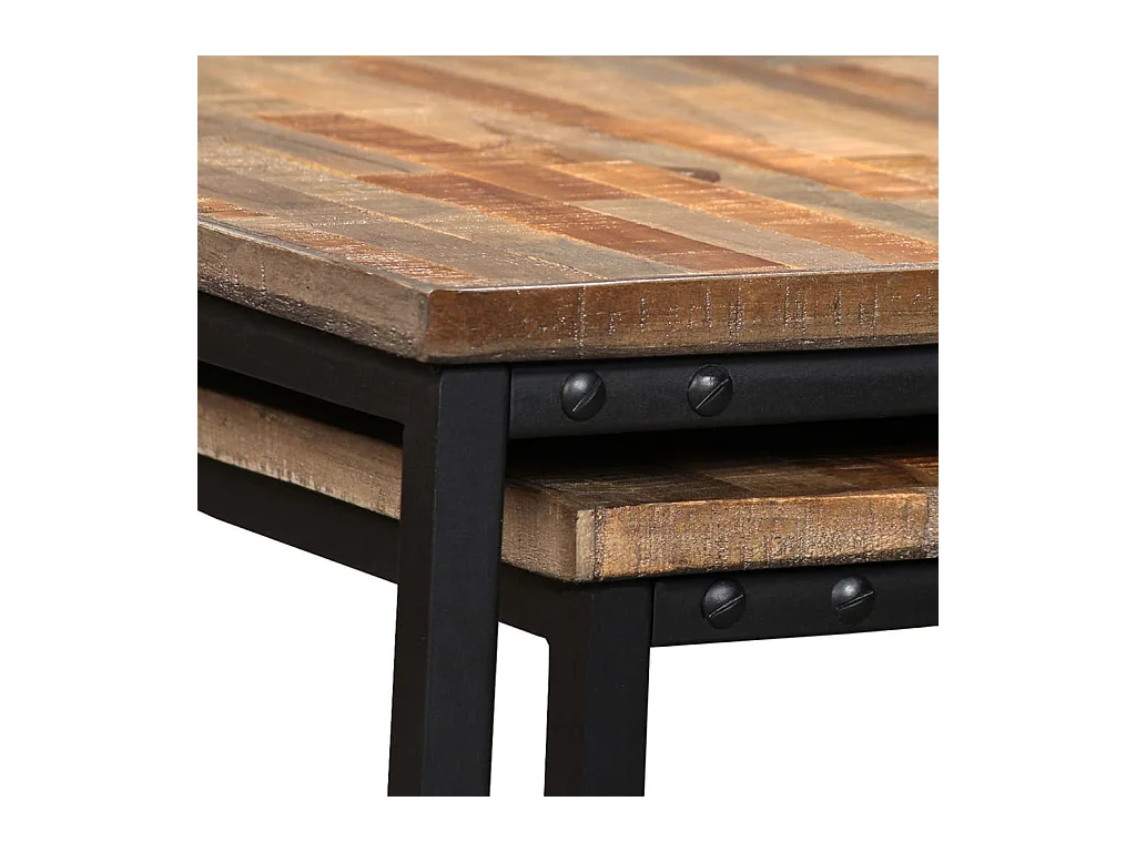 Set di tavolini da caffè impilabili da 2 pezzi, in teak massello di recupero