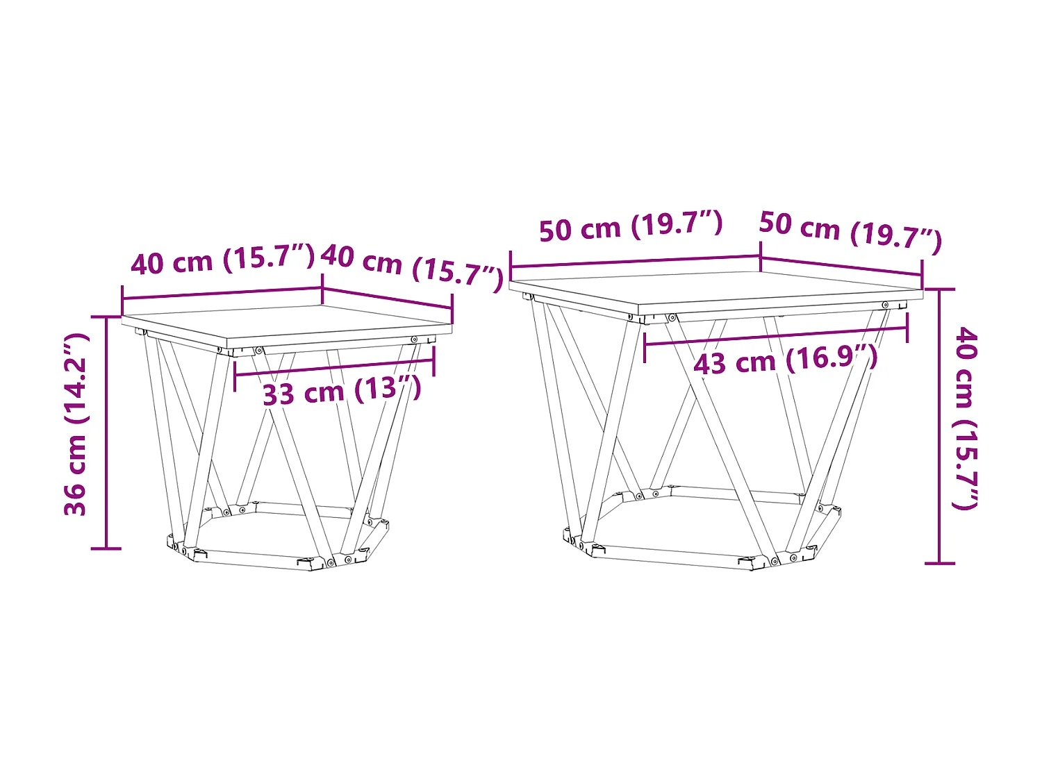 Ensemble de 2 tables d'appoint en chêne fumé en bois stratifié