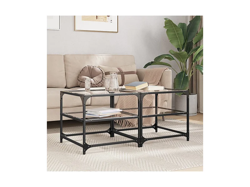 Tables basses avec dessus en verre transparent 2 pcs acier