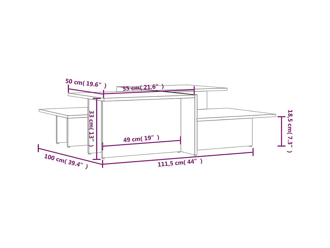 stuks salontafels grijs hoogglans bewerkt hout