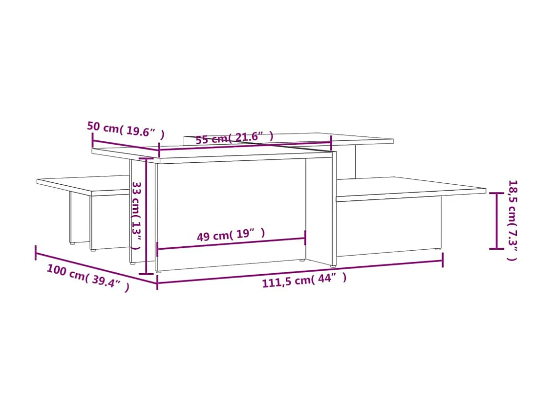 Tables basses 2 pcs gris brillant bois d'ingénierie