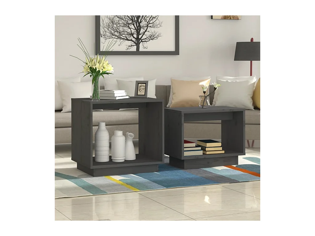 Tables basses gigognes 2 pcs Gris Bois de pin massif