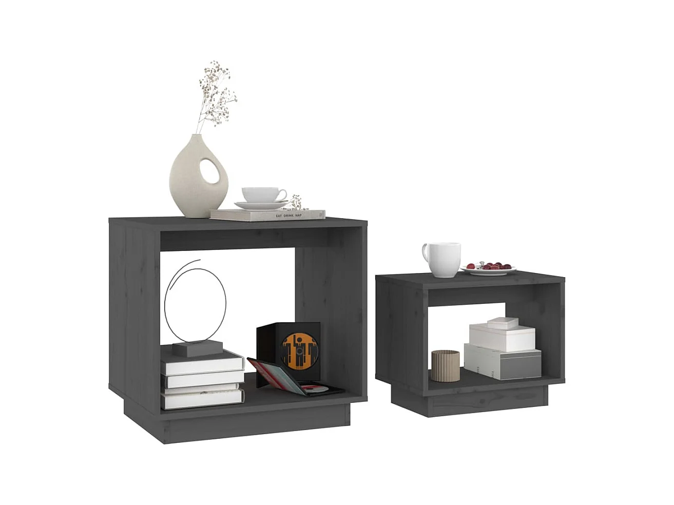Tables basses gigognes 2 pcs Gris Bois de pin massif