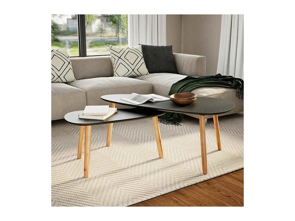 Ensemble de tables basses 2 pcs Bois de pin massif Noir