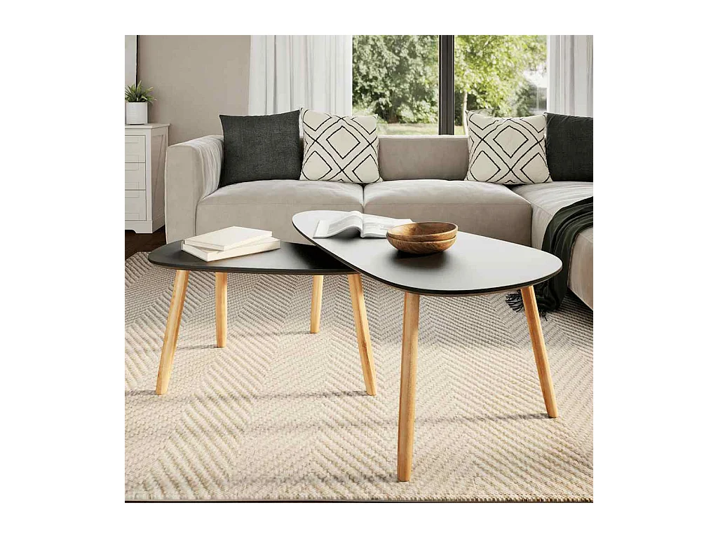 Ensemble de tables basses 2 pcs Bois de pin massif Noir