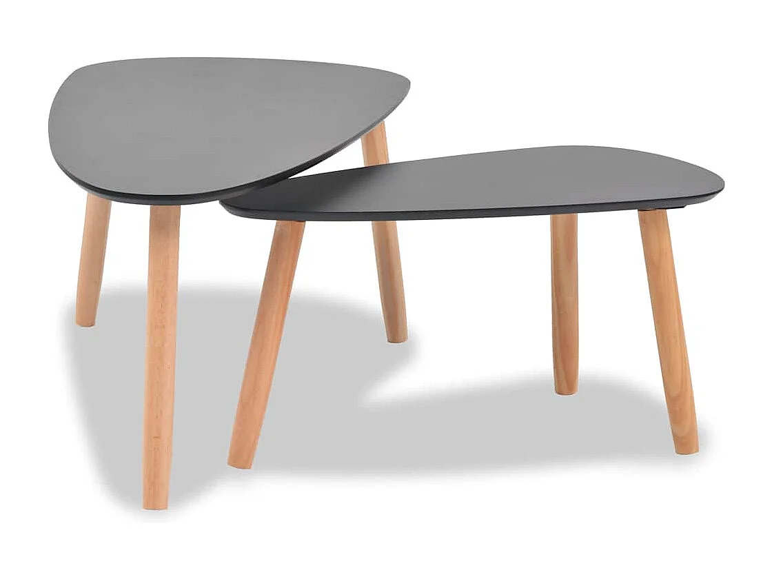 Set di tavolini da caffè da 2 pezzi, in legno massello di pino, nero