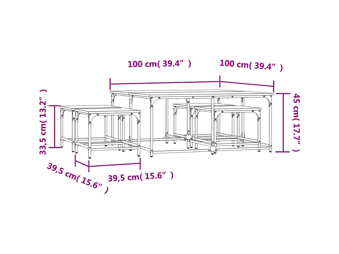 Tables basses gigognes 5 pcs chêne fumé bois d'ingénierie