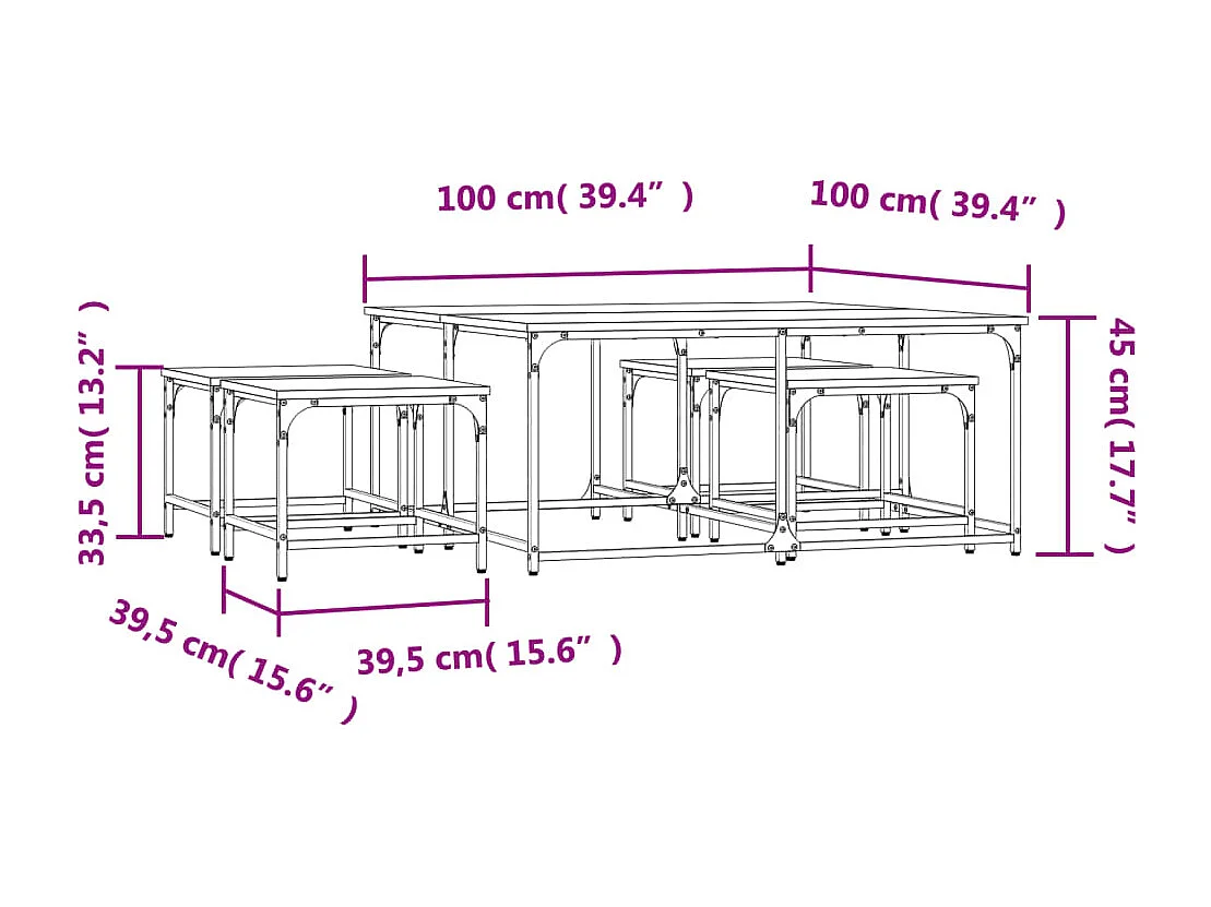 Tables basses gigognes 5 pcs chêne fumé bois d'ingénierie