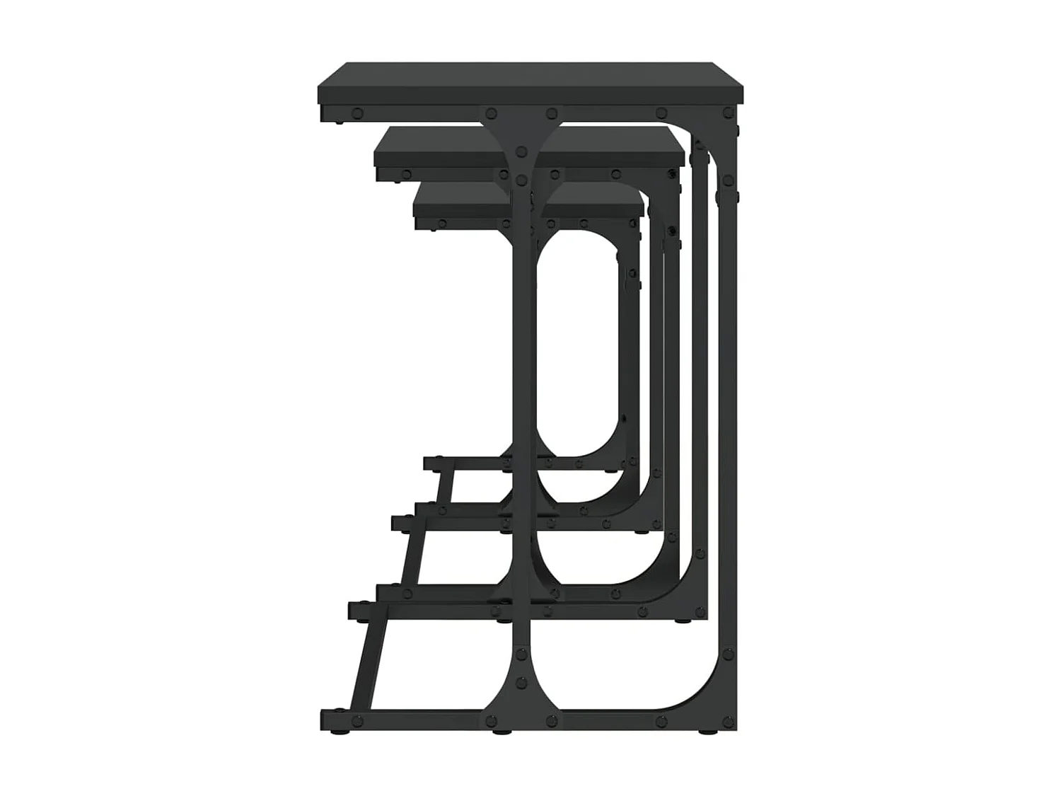 Tavolini da caffè impilabili a 3 pezzi, neri, in legno ingegnerizzato