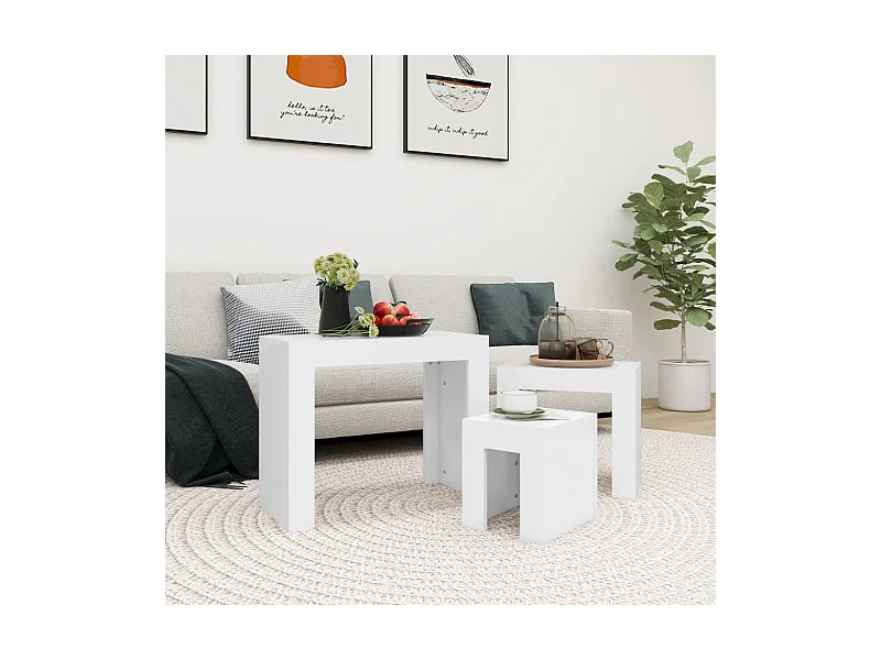 3-delige salontafelset van wit bewerkt hout