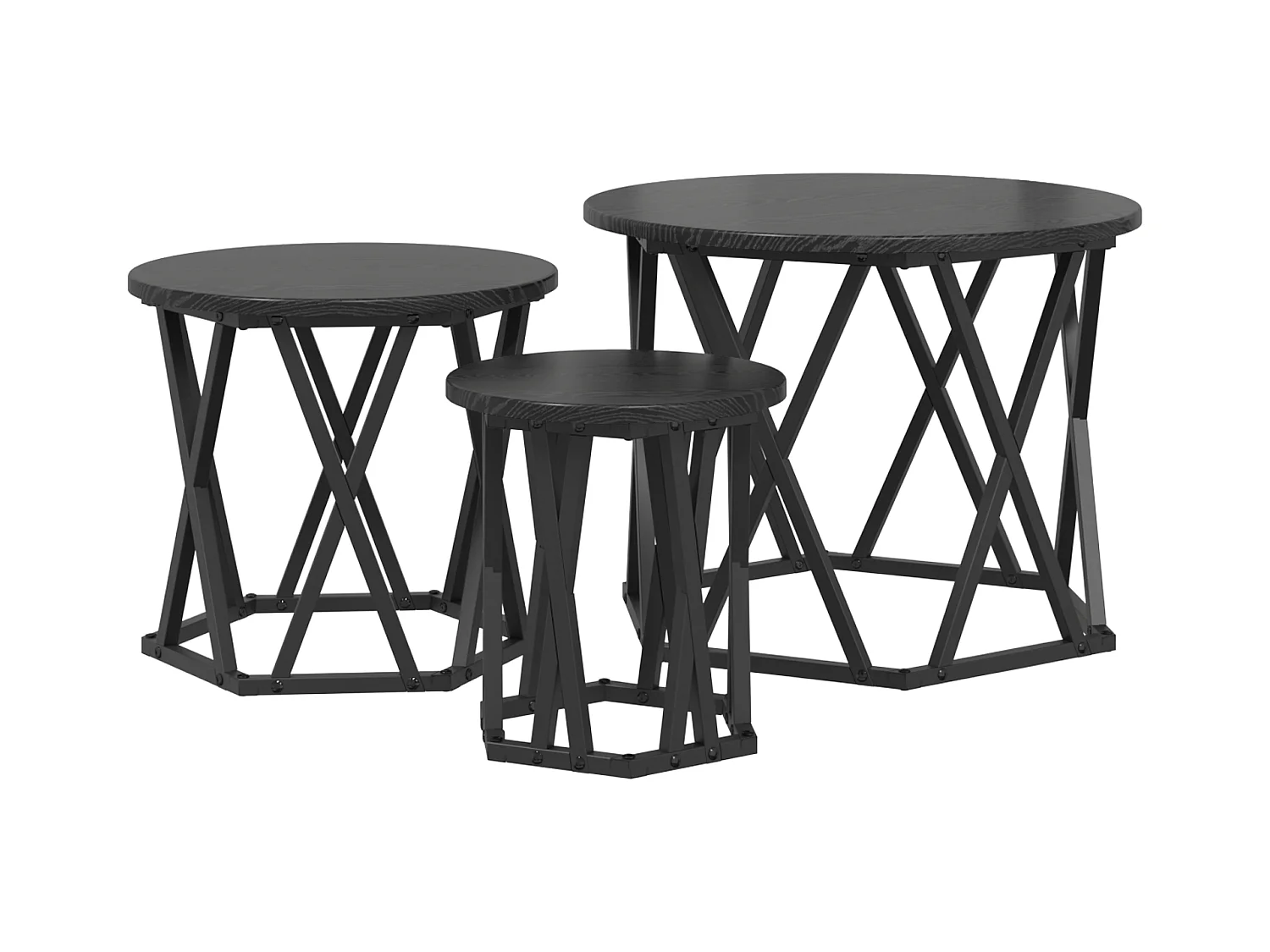 3-delige stapelbare bijzettafels, bewerkt hout, zwarte eik