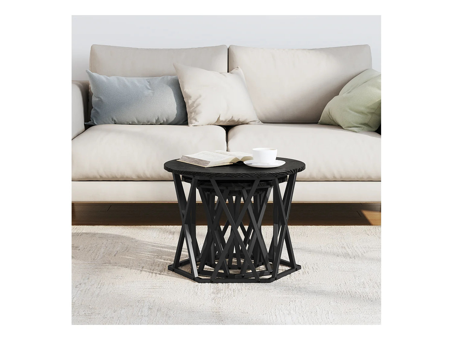 3-delige stapelbare bijzettafels, bewerkt hout, zwarte eik