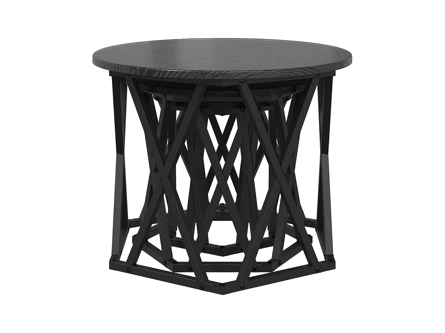 3-delige stapelbare bijzettafels, bewerkt hout, zwarte eik