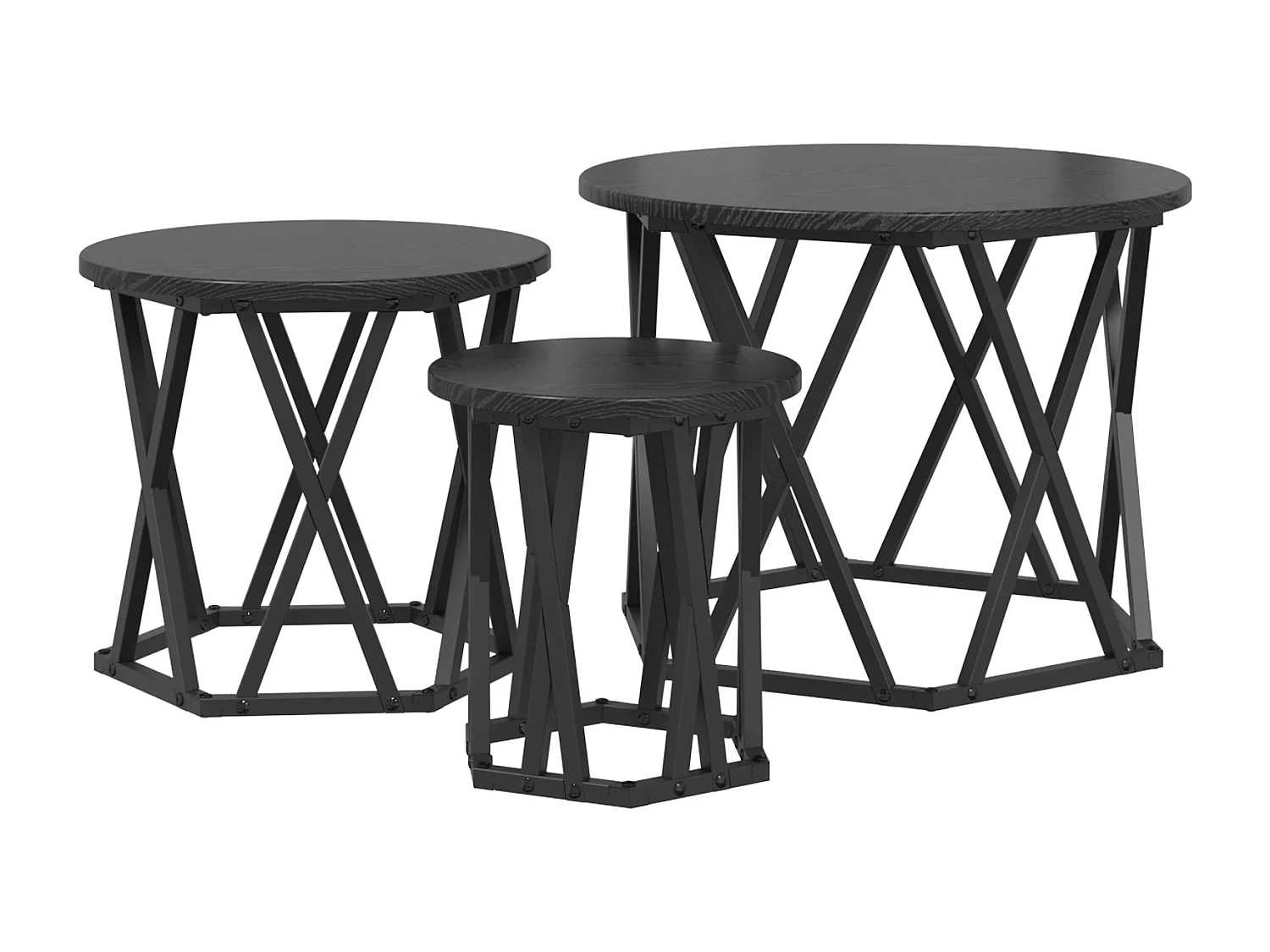 Tables d'appoint empilables 3 pcs Bois d'ingénierie Chêne Noir