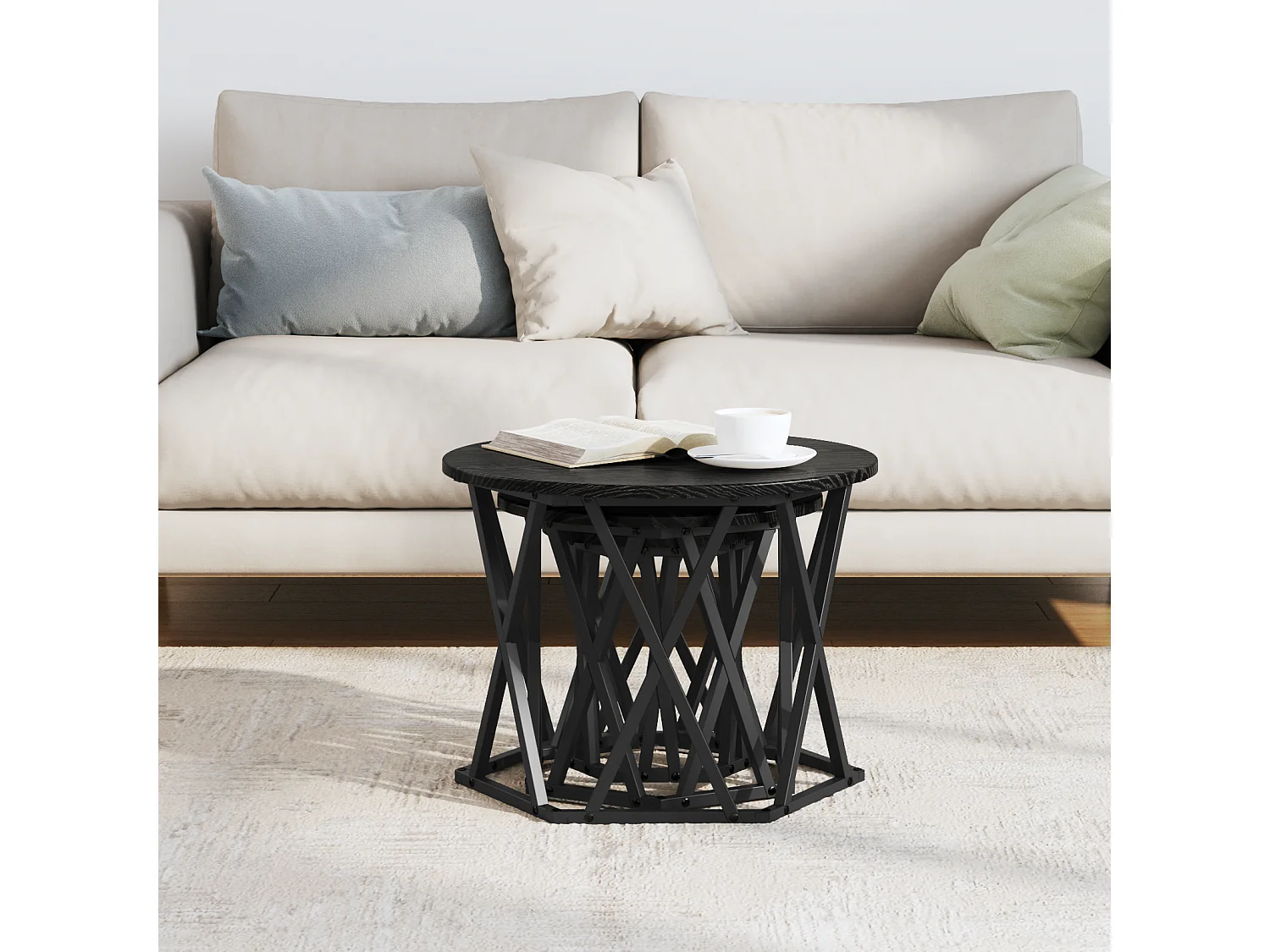 Tables d'appoint empilables 3 pcs Bois d'ingénierie Chêne Noir