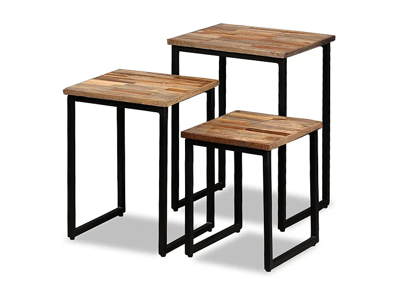 Ensemble de table basse gigogne 3 pcs Teck massif récupération