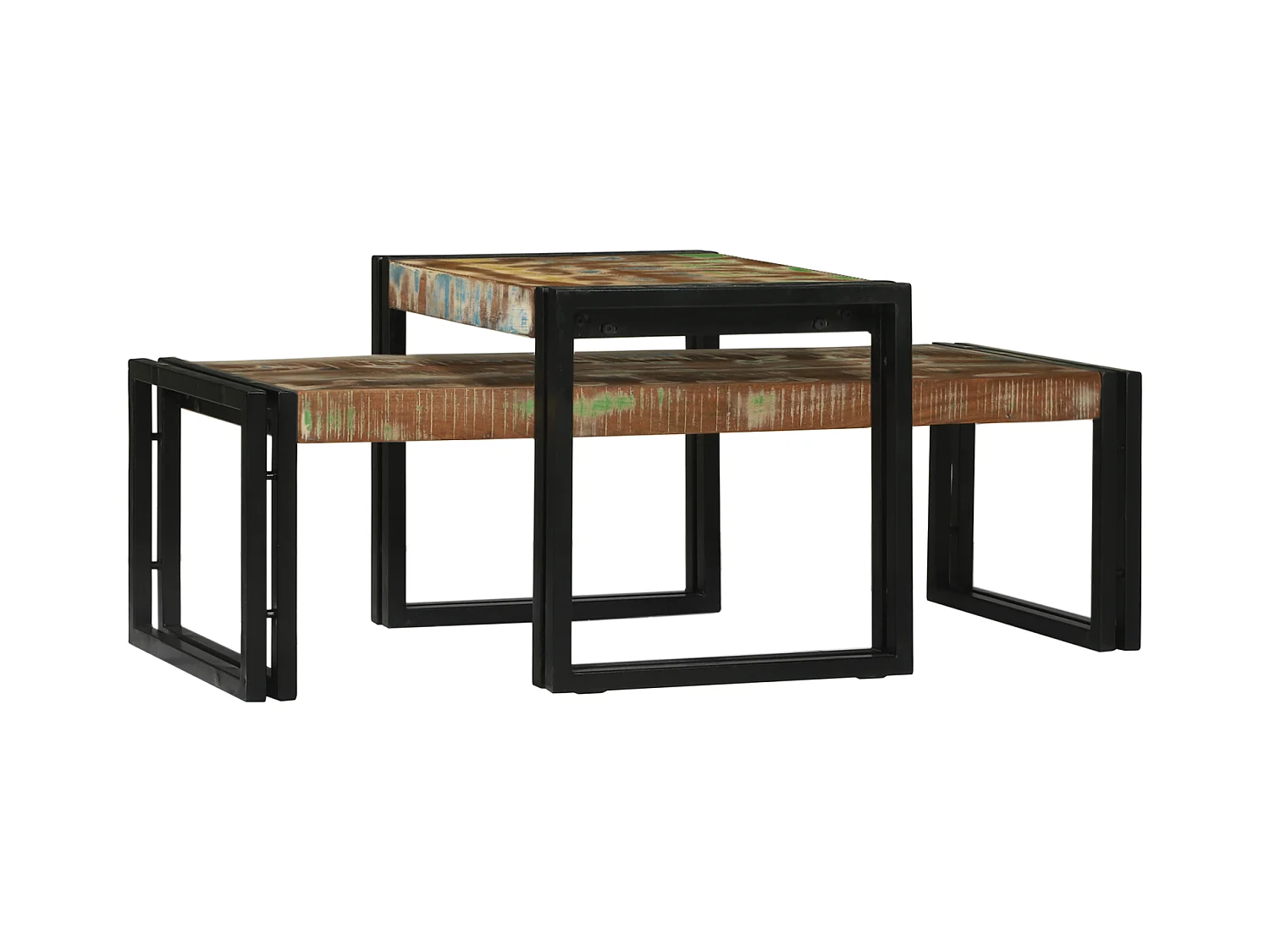 Ensemble de 2 Tables Basses en Bois Massif Récupéré